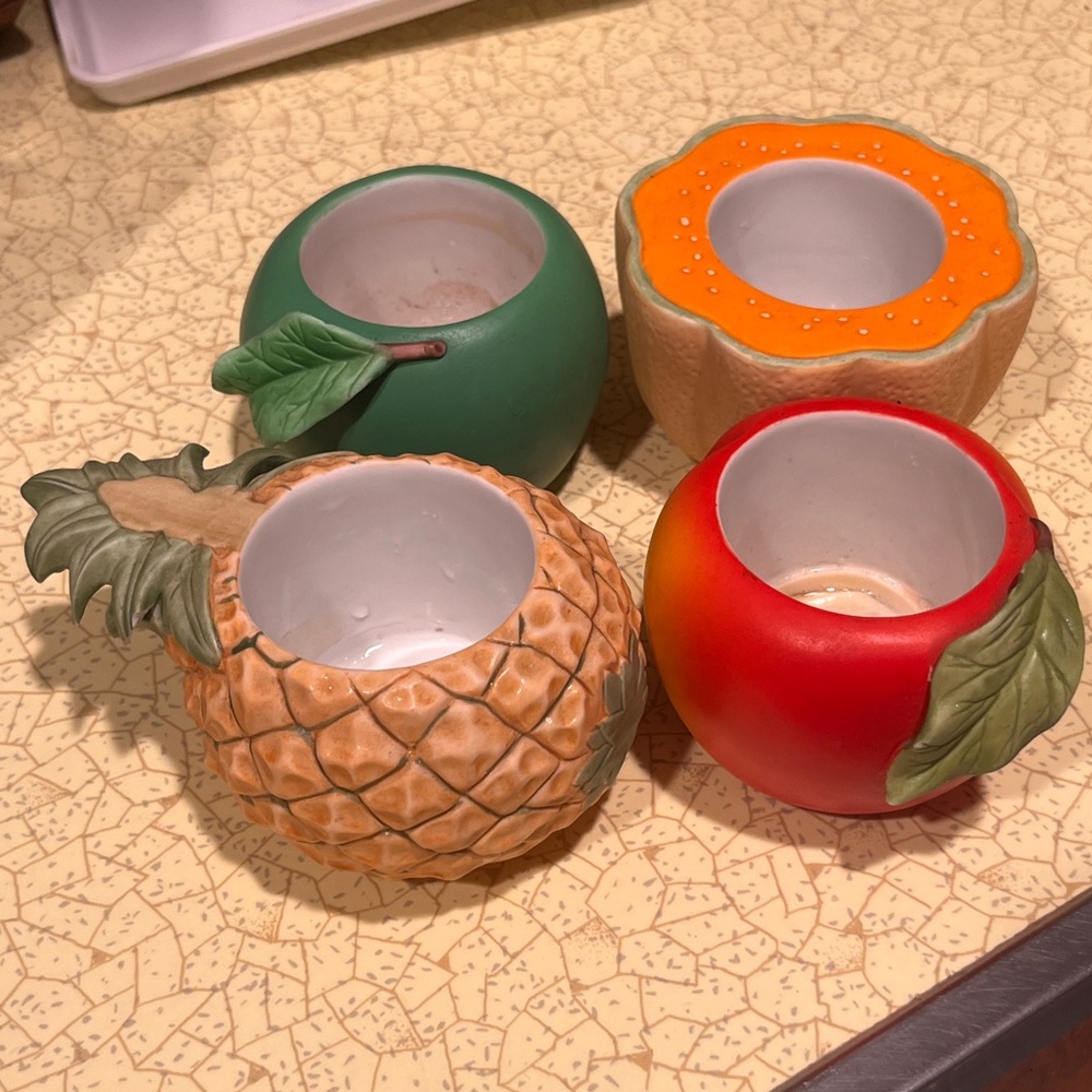 Partylite candle holders, apple,melon, pineapple, and pear candle holders
